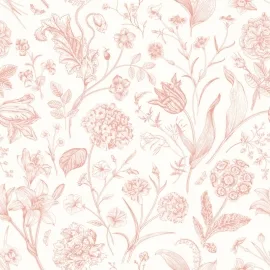 Hoopla Walls Floral Toile Soft Coral Wallpaper - HWA1327W