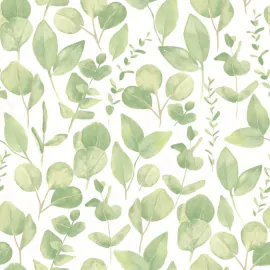 Hoopla Walls Watercolour Leaves Soft Sage Wallpaper - HWA1408W