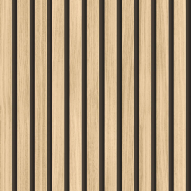 Close-up material sample of the Hoopla Walls HWA1449W design showing the pale ash wood slat print on a non-woven base.