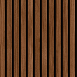 Close-up material sample of the Hoopla Walls HWA1451W design showing the dark walnut wood slat print on a non-woven base.
