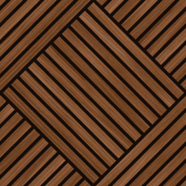 Close-up material sample of the Hoopla Walls HWA1453W design showing the large walnut diamond slat print on a non-woven base.