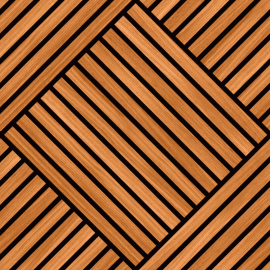 Close-up material sample of the Hoopla Walls HWA1455W design showing the large teak diamond slat print on a non-woven base.