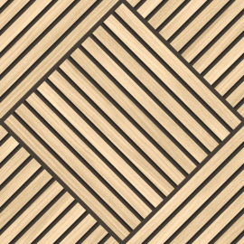 Close-up material sample of the Hoopla Walls HWA1456W design showing the large ash diamond slat print on a non-woven base.