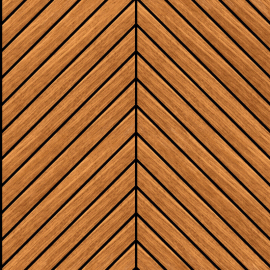 Close-up material sample of the Hoopla Walls HWA1459W design showing the teak chevron slat print on a non-woven base.