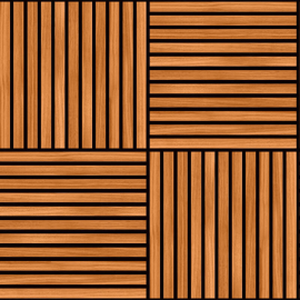 Close-up material sample of the Hoopla Walls HWA1467W design showing the teak square slat print on a non-woven base.
