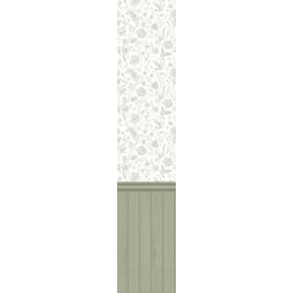 Close-up material sample of the Hoopla Walls HWA1480W design showing the floral toile top and sage tongue and groove bottom printed on a single flat non-woven base.