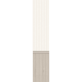 Close-up material sample of the Hoopla Walls HWA1488W design showing the striped top and stone tongue and groove bottom printed on a single flat non-woven base.