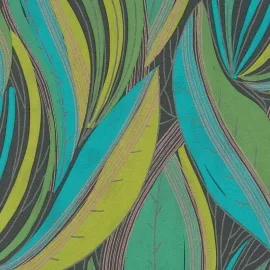 Galerie Horizon Flowing Leaf Green Multi Metallic Wallpaper - HZ62063