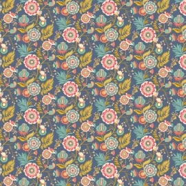 Ohpopsi Ichika Floral Trail Royal Blue/Gold Wallpaper - IKA50111W