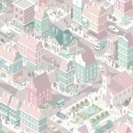 Muriva City Life Pink/Teal Wallpaper - L97603