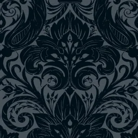 Galerie Damask Sauvage Navy Blue Flock Wallpaper - LB25169