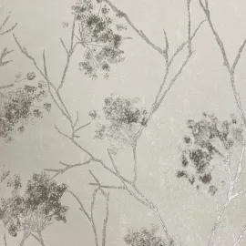 Vymura Sofia Sprig Floral Grey/Silver Metallic Wallpaper - M95673