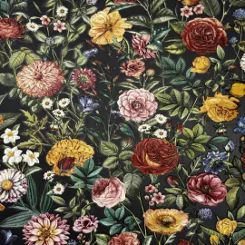 A flat swatch image of the M95710 black multi floral pattern.