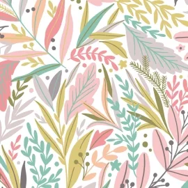 Origin Patterned Leaves Olive/Blush Wall Mural - MUR101