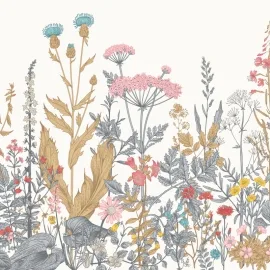 Origin Botanical Fleur Dove/Coral Wall Mural - MUR109