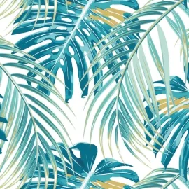 Origin Tropical Leaves Teal Wall Mural - MUR120