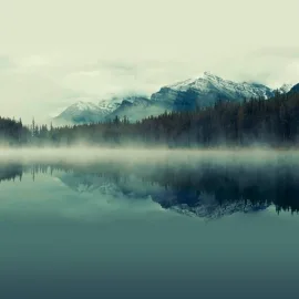 Origin Misty Mountain Lake Ink Wall Mural - MUR125