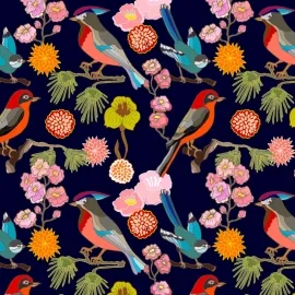 Origin Floral Birds Ink Wall Mural - MUR133