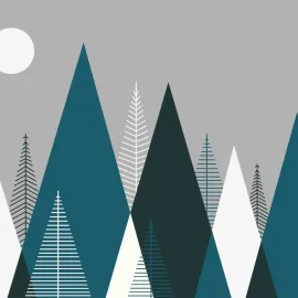 Origin Graphic Mountains Grey/Peacock Wall Mural - MUR140