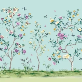 Origin Oriental Flower Tree Blue Wall Mural - MUR191