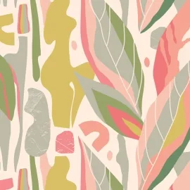 Origin Abstract Leaf Shapes Pink Wall Mural - MUR204