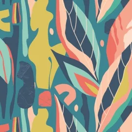 Origin Abstract Leaf Shapes Blue Wall Mural - MUR206