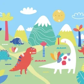 Origin Dinosaur Land Green/Red Wall Mural - MUR213