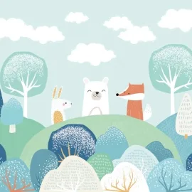 Origin Woodland Friends Blue Wall Mural - MUR221