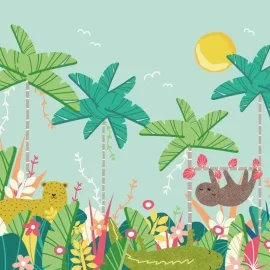 Origin Jungle Animals Blue Multi Wall Mural - MUR222