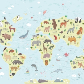 Origin Childrens World Map Blue Wall Mural - MUR230