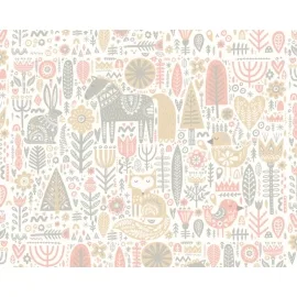 Origin Scandi Forest Animals Blush Pink/Grey Wall Mural - MUR240