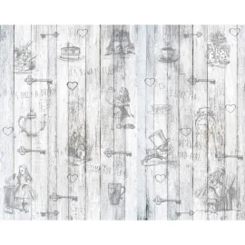 Origin Alice in Wonderland Vintage Wood White Wall Mural - MUR255