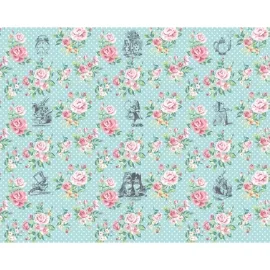 Origin Alice in Wonderland English Rose Print Blue Wall Mural - MUR258