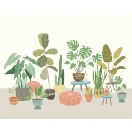 Origin Houseplant Pots Grey Wall Mural - MUR276
