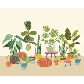 Origin Houseplant Pots Natural Wall Mural - MUR277