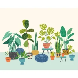 Origin Houseplant Pots Blue Wall Mural - MUR278