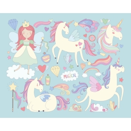 Origin Princess Unicorn Blue Wall Mural - MUR303