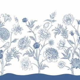 Origin Jacobean Rose Trail Navy Blue Wall Mural - MUR355
