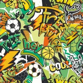 Origin Sports Graffiti Emerald/Orange Wall Mural - MUR415