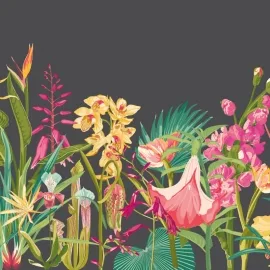 Origin Tropical Foliage Charcoal/Ruby Wall Mural - MUR424