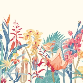 Origin Tropical Foliage Petrol/Coral Wall Mural - MUR425
