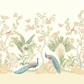 Origin Peacock Garden Sage/Apricot Wall Mural - MUR436