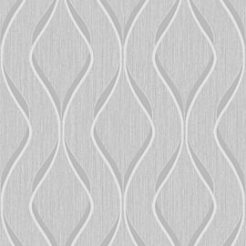 Muriva Indra Geo Wave Grey/Silver Metallic Wallpaper - 154112