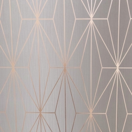 Muriva Kayla Geometric Grey/Rose Gold Foil Metallic Wallpaper - 703013