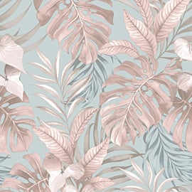 Muriva Teeva Jungle Leaf Duck Egg/Blush Wallpaper - 183502