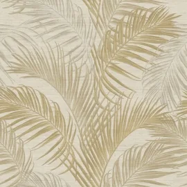 Galerie Botanical Palm Leaf Beige/Gold Metallic Wallpaper - PS33312