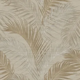 Galerie Botanical Palm Leaf Beige/Brown Metallic Wallpaper - PS33314