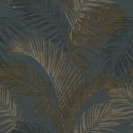 Galerie Botanical Palm Leaf Blue/Bronze Metallic Wallpaper - PS33316