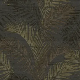 Galerie Botanical Palm Leaf Black/Brown Metallic Wallpaper - PS33319