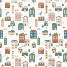 Grandeco Tiny Houses Multicoloured Wall Mural - RB393